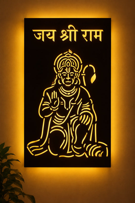 Jai Shri Ram LED Wall Art – Divine Hanuman Ji Backlit Wall Panel
