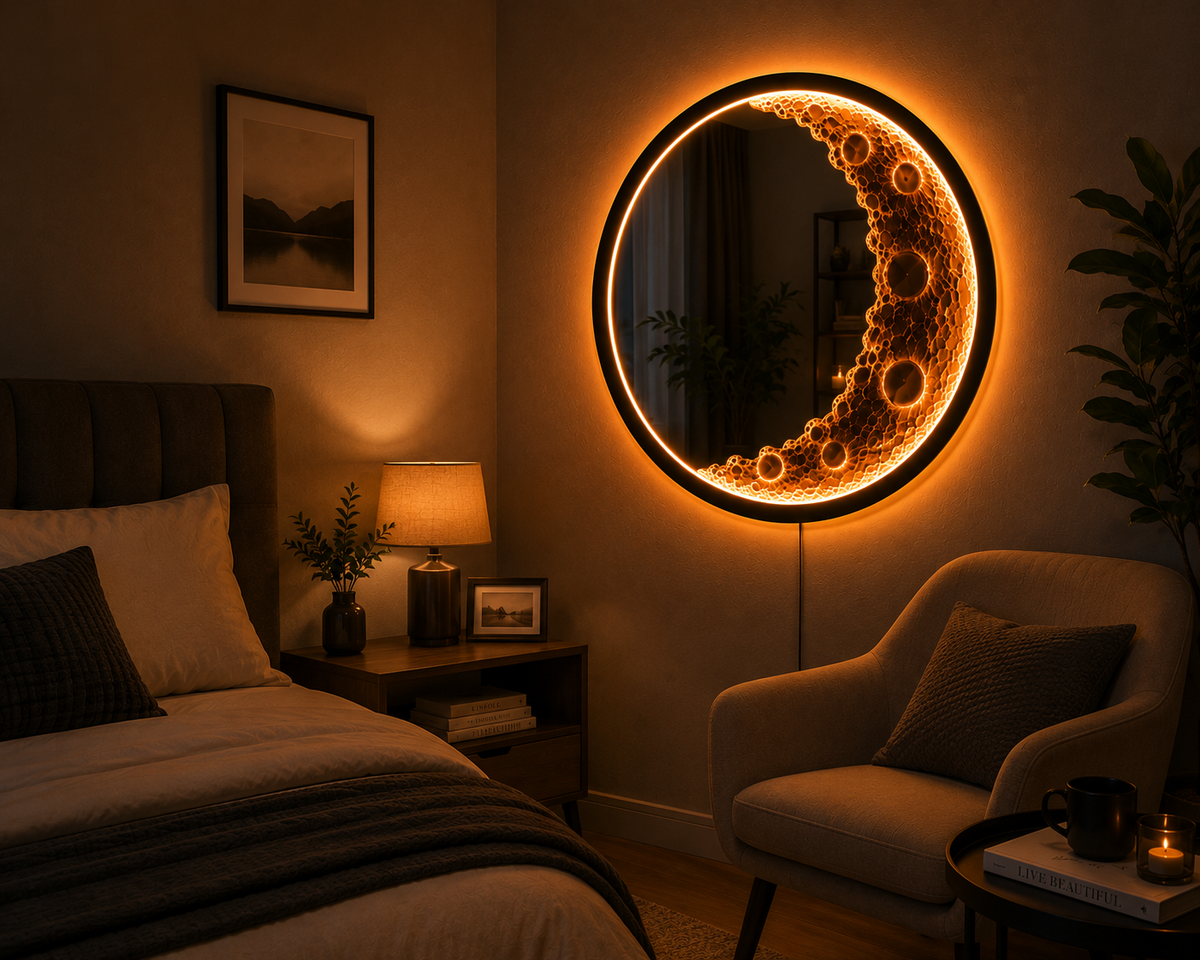 MoonGlow RGB LED Wall Mirror – Amber Edition