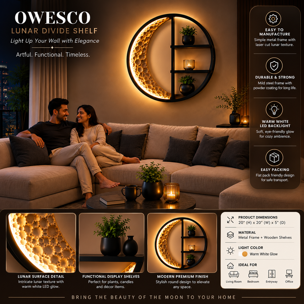 OWESCO Lunar Divide LED Wall Shelf