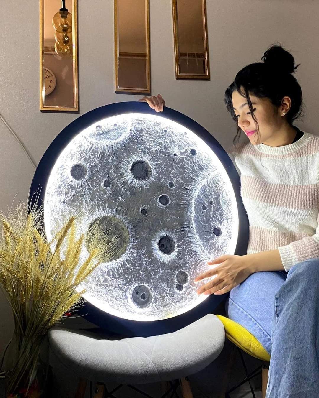 3D Moon Wall Light (Warm Orange Glow) – 24 Inch LED Decorative Wall Lamp for Bedroom, Living Room & Home Decor