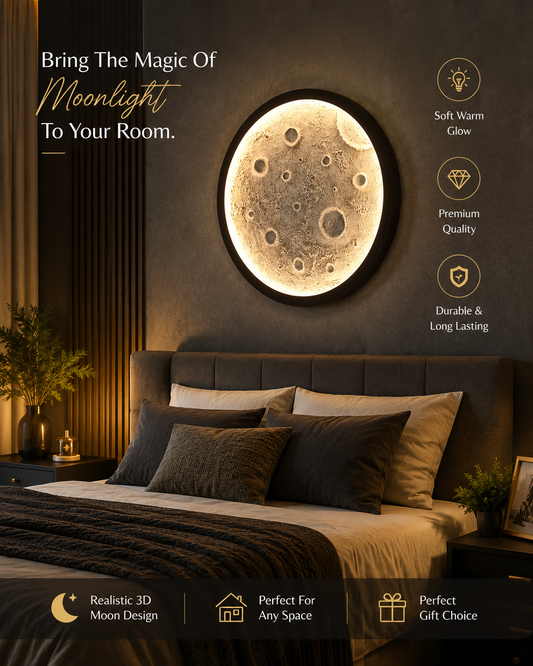 3D Moon Wall Light – Warm LED Decorative Wall Lamp for Bedroom, Living Room & Home Decor