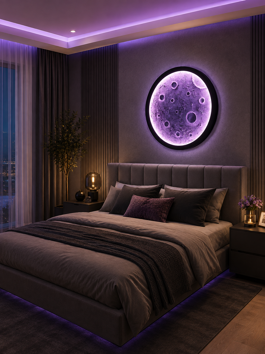 3D Moon Wall Light (Purple Glow) – 24 Inch LED Decorative Wall Lamp for Bedroom & Aesthetic Room Decor