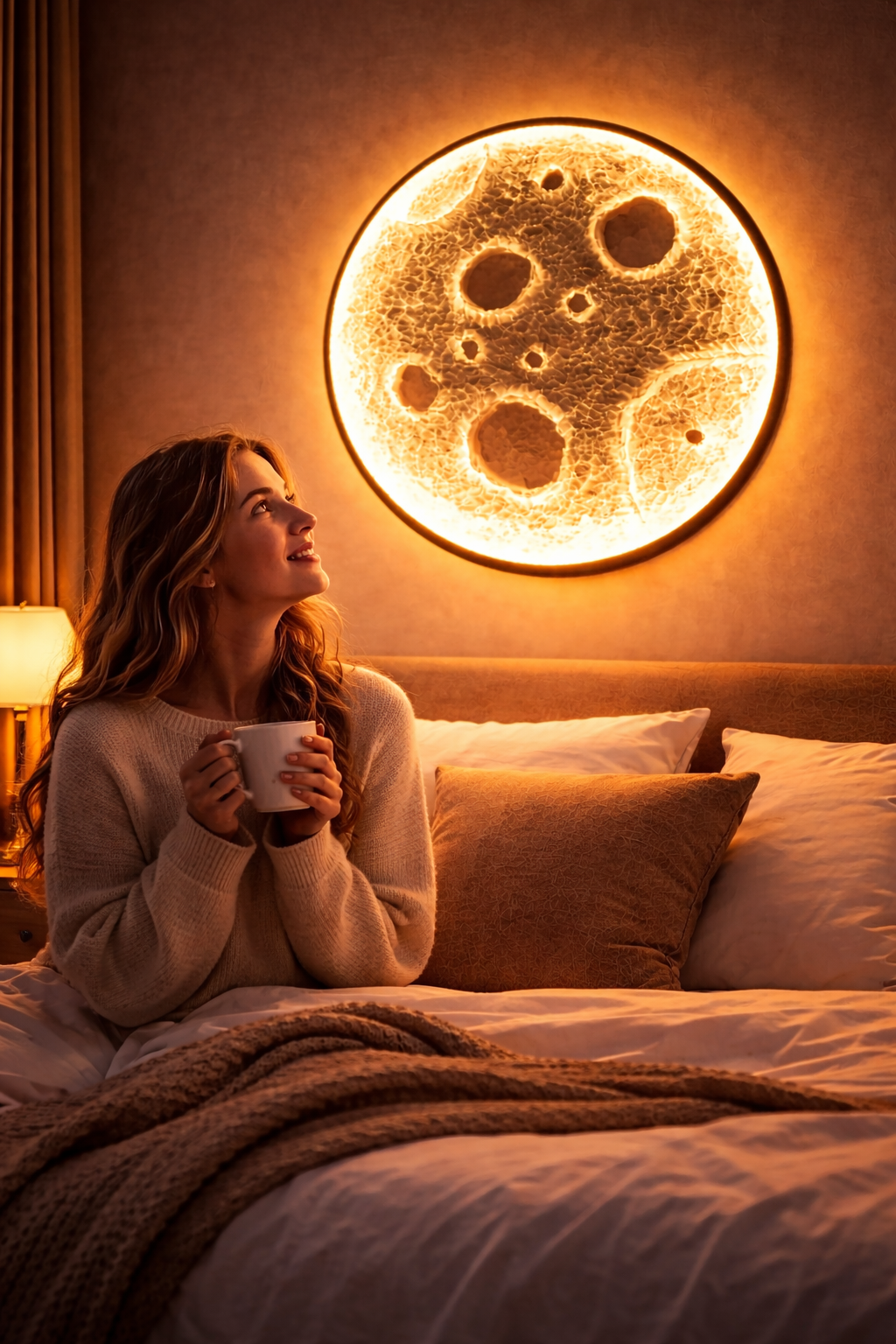 3D Moon Wall Light (Warm Orange Glow) – 24 Inch LED Decorative Wall Lamp for Bedroom, Living Room & Home Decor