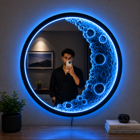 MoonGlow RGB LED Wall Mirror – Blue Edition